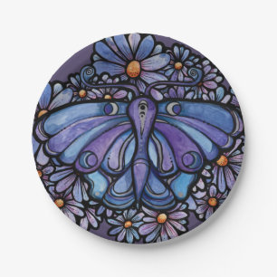 Purple Moon Moth Daisies          Paper Plate