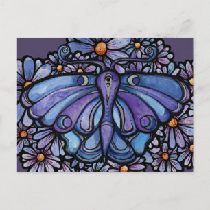 Purple Moon Moth Daisies Postcard