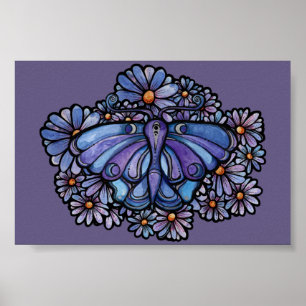 Purple Moon Moth Daisies                           Poster