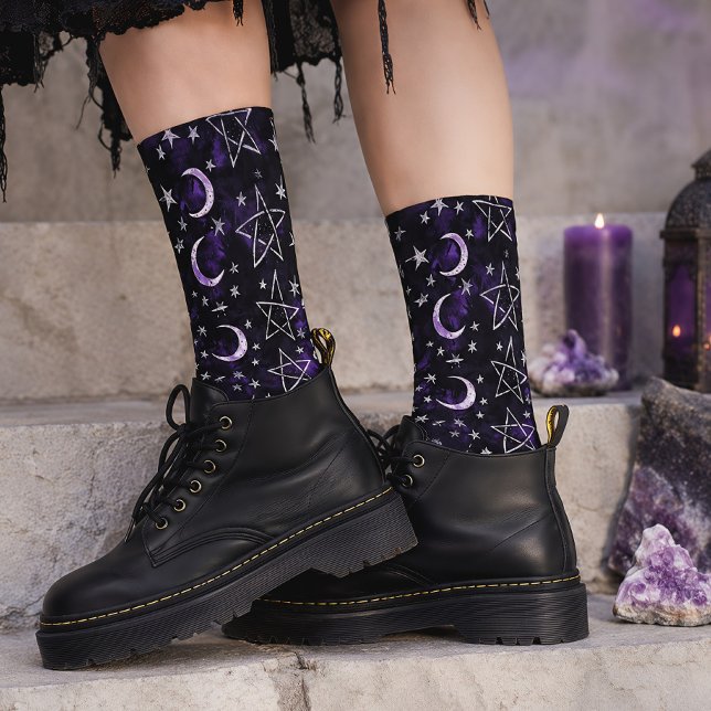 Purple Moon & Pentagram Gothic Occult Socks (Creator Uploaded)