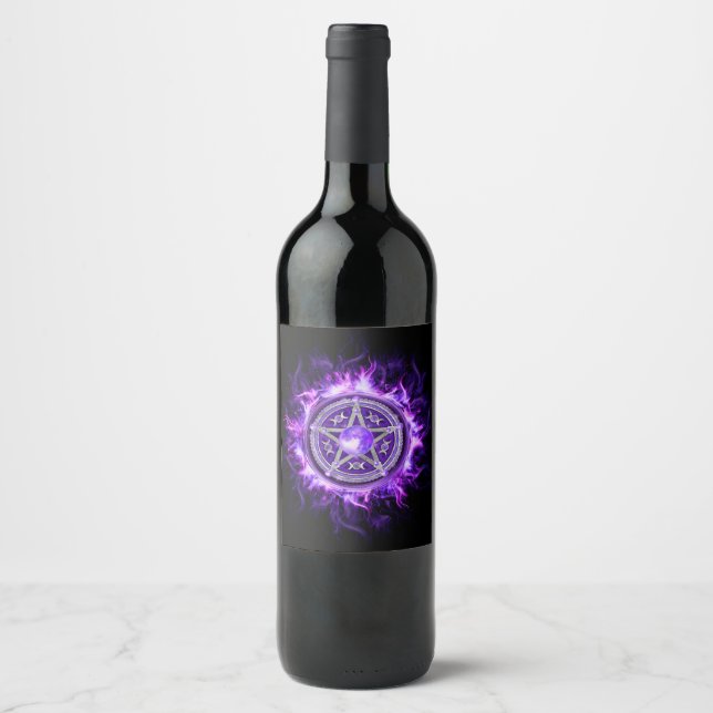 Purple Moon Pentagram Wine Label (Front)