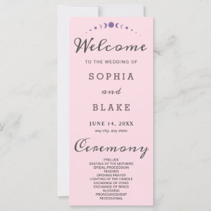 Purple Moon Phases Soft Pink Wedding Programme