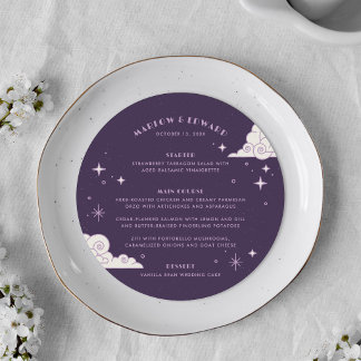 Purple Moon & Stars Celestial Wedding Menu Card