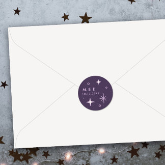 Purple Moon & Stars Celestial Wedding Sticker