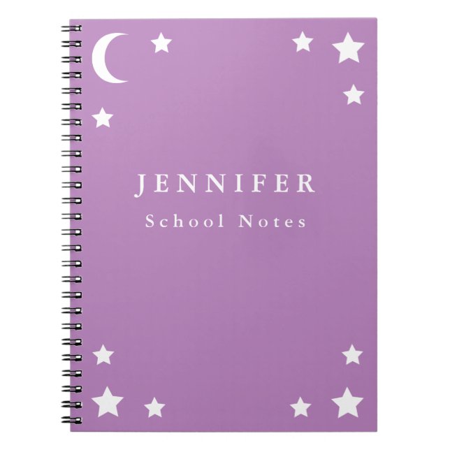 Purple Moon & Stars Spiral Notebook (Front)