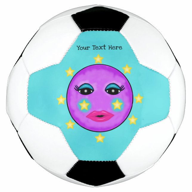 Purple Moon Yellow Stars Cute Face Soccer Ball (Front)