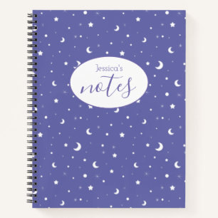 Purple Moons and Stars Custom Name Notebook
