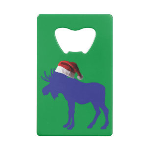 Purple Moose with Santa Claus Hat Credit Card Bottle Opener