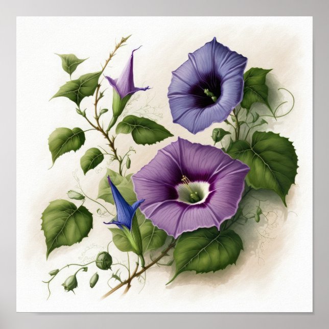 Purple Morning Glory Flowers Art Print Poster (Front)