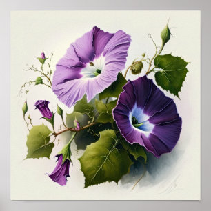 Purple Morning Glory Flowers Art Print Poster