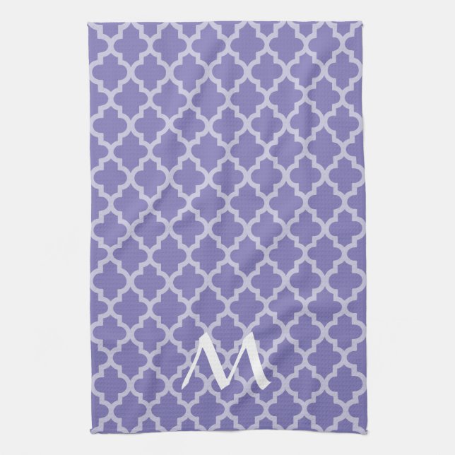Purple Moroccan Moods Quatrefoil with Initial Kitchen Towel (Vertical)