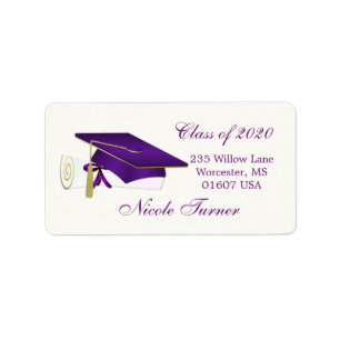 Purple Mortar cap, diploma graduation Label