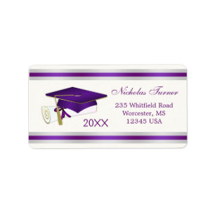 Purple mortar, diploma Graduation Label