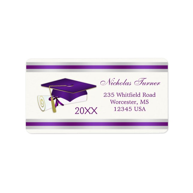 Purple mortar, diploma Graduation Label (Front)