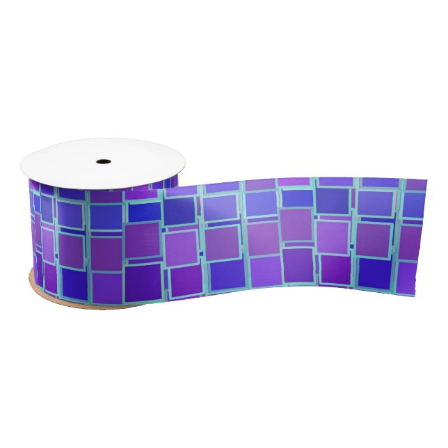 Purple Mosaic Squares Tile Pattern Satin Ribbon (Spool)