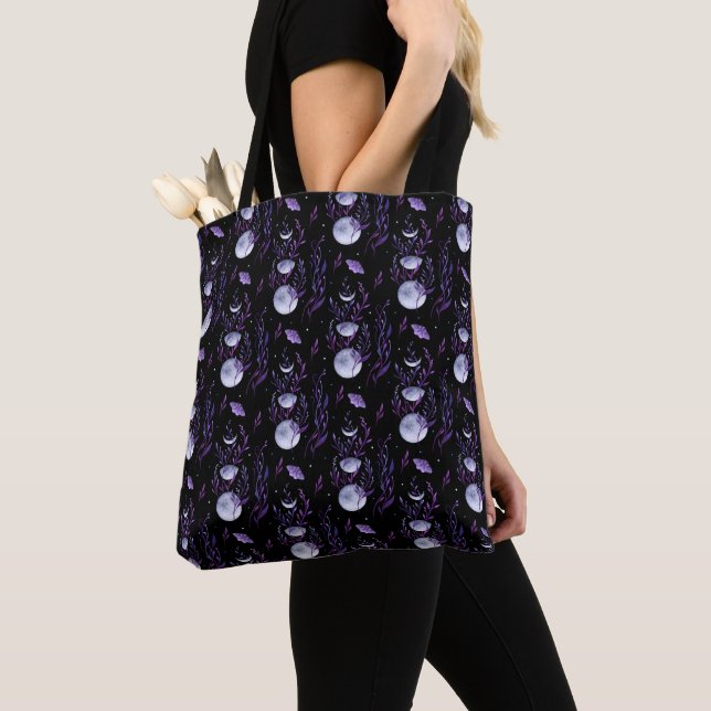 Purple Moth and Moon Phases Tote (Close Up)