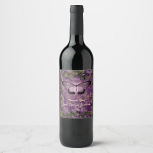 Purple Moth Floral Newspaper Ephemera Thank You Wine Label