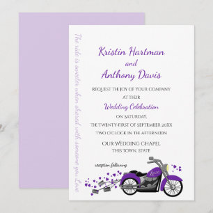 Purple Motorcycle and Hearts Wedding Invitation