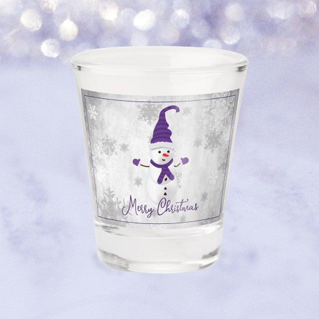 Purple mou Snowman Verre de tir (Purple Cute Snowman Holiday Shot Glass)
