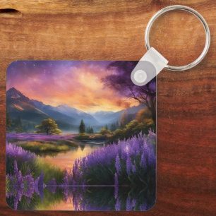 Purple Mountain Valley Sunrise Keychain