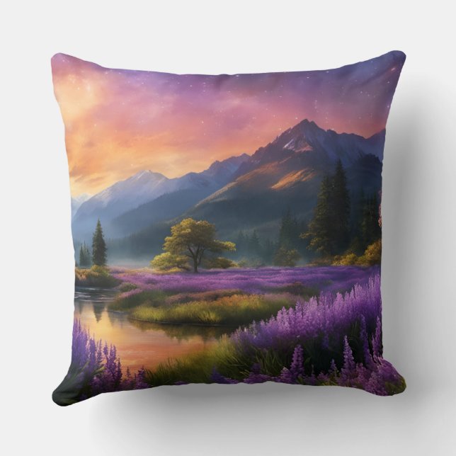 Purple Mountain Valley Sunrise  Throw Pillow (Back)