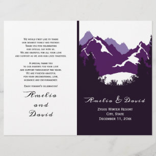 Purple mountains, conifers folded wedding program