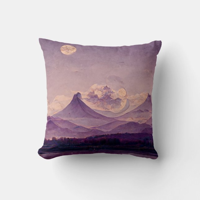 Purple Mountains Landscape Painting Throw Pillow (Front)