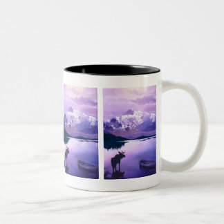"Purple Mountains Majesty" Moose Watercolor Two-Tone Coffee Mug