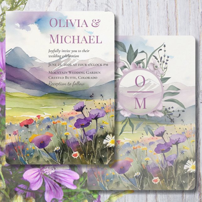 Purple Mountains & Poppies Wedding Invitation (Créateur téléchargé)