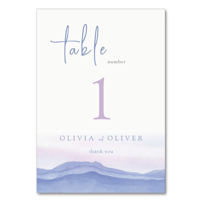Purple Mountains Wedding Table Number (Front)