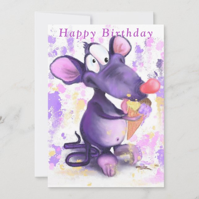 Purple Mouse Eat Ice Cream Funny Birthday Cards (Front)