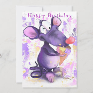 Purple Mouse Eat Ice Cream Funny Birthday Cards