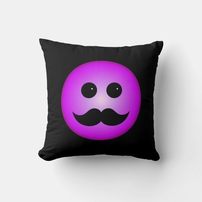 Purple Moustache Emoticon Throw Pillow (Front)