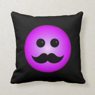 Purple Moustache Emoticon Throw Pillow