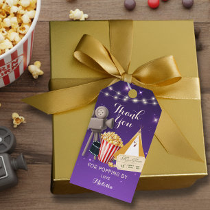 Purple Movie Night Birthday Party Thank You  Gift Tags
