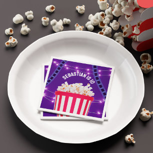 Purple Movie Night Popcorn Box Kids Birthday Party Napkin