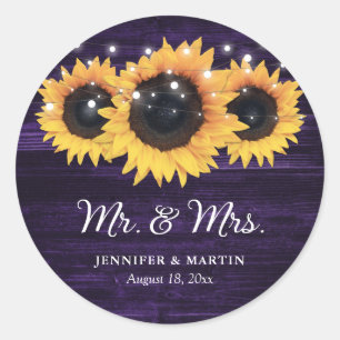 Purple Mr and Mrs Sunflower Wedding Stickers