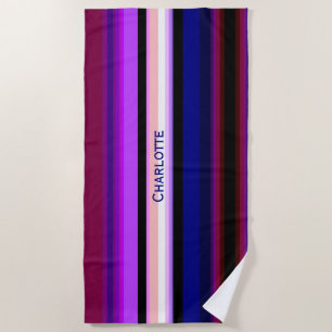 Purple multicolor vertical stripes beach towel
