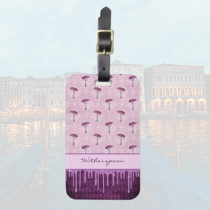 Purple Mushroom Dream and Glitter Drips Monogram Luggage Tag