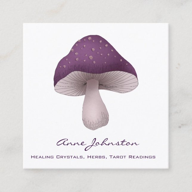 Purple Mushroom Square Business Card (Front)