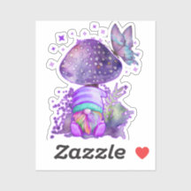 purple mushroom with gnome