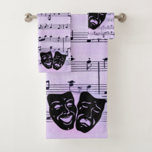 Purple Music and Theatre Masks Bath Towel Set