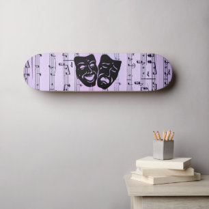 Purple Music and Theatre Masks Skateboard