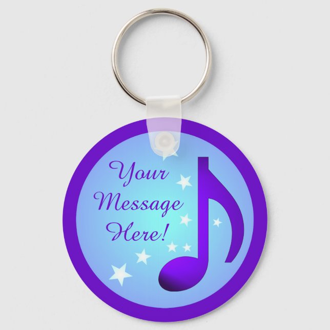 Purple Music Note Blue Circle Stars Customizable Keychain (Front)
