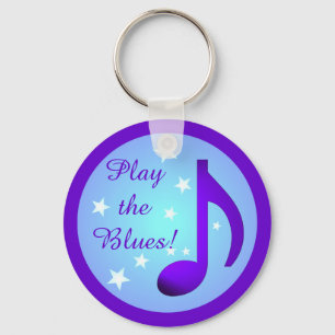 Purple Music Note Blue Circle Stars Play the Blues Keychain