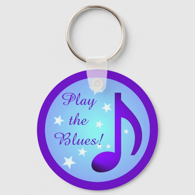 Purple Music Note Blue Circle Stars Play the Blues Keychain (Front)