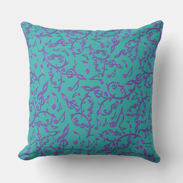 Purple Music Notes Customizable Colour Patio Throw Pillow (Front)