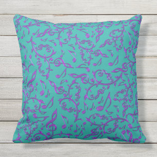 Purple Music Notes Customizable Colour Patio Throw Pillow