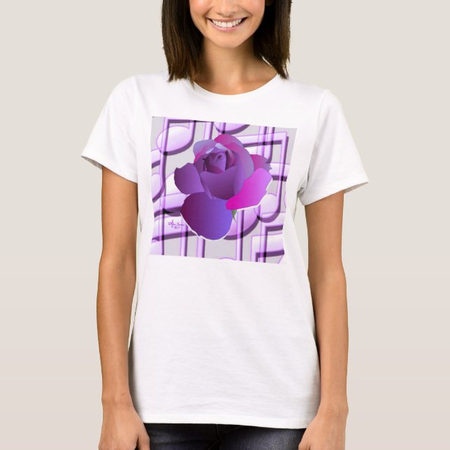 Purple Music Notes Purple Rose Crew Neck T-Shirt (Front)