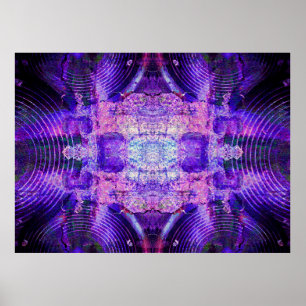 Purple music speakers on a cracked wall poster
